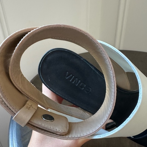 VINCE Kyra Wedge Sandal - Black/White/Natural - Size 7.5 - GUC+ - Picture 9 of 10